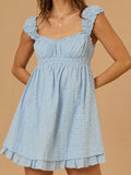 MQTIME  -  Women s Lace Trimmed Sleeveless Mini Dress with Sweetheart Neckline and Ruched Bust Detail - Flirty Summer Babydoll Dress with
