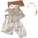 MQTIME  -  Summer Baby Girl Outfits 2024 Tulip Full Printed Kid Girl Vest+cool Pant Suits Cool Muslin Rainbow Slip Top Solid Flare Pant Set