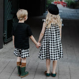  MQTIME  -  Retro Linen Black And White Plaid Girls Square Neck Dress Summer New Baby Girl Cotton Linen Loose Breathable Sleeveless Dresses