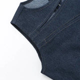 MQTIME  -  Casual Denim Crop Top Women Slim Hollow Out O-neck Vest Female Sleeveless Summer Stylish Tops Lady High Street Cool Club Party