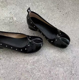  MQTIME  -  New Microfiber Leather Split Toe Women Pumps Fashion Pleated Designer Low Heeled Tabi Soft Soles Loafers Casual Shoes A0060