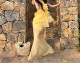MQTIME  -  Sweet 3D Rose Off Shoulder Dress Summer New Slim Mesh Skirt Set Women