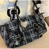  MQTIME  -  Y2k Gothic Flap Shoulder Bag Women Large Capacity Buckle Design Preppy Casual Commuter Underarm Bowling Bag Pu Leather Hanbag