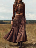 MQTIME  -  New Ethnic Elegant Solid Tassel Slim Fit Midi Skirt Brown Wide Hem Long Skirt Party Evening Dresses Versatile  Female Clothing