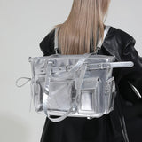  MQTIME  -  Transparent Ita Bag 3-in-1 Tote Backpack, Large Capacity Leather Shoulder Handbag, Multi-compartment Versatile Bag Clear Window