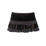  MQTIME  -  Chic Fashion Velvet Splicing High Waist Mini Skirts For Women New Ruffles Elegant Skirt Woman Y2k Night Club Party Skirts﻿ ﻿