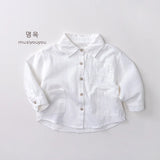 MQTIME  -  Spring New Children Long Sleeve Shirts Solid Boys Lapel Shirts Kids Girls Pocket Cardigan Baby Casual Tops Infant Clothes
