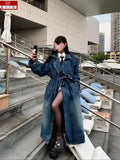 MQTIME  -  Autumn Women Long Denim Windbreaker Trench Women's Retro Denim Coat Double Breasted Wide Leg Loose Casual Long Trench Coat