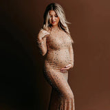 MQTIME  -  ﻿ Maternity Dress Photoshoot sexy diamond Mesh See-Through Summer Dresses Pregnancy Round Neck Baby Shower Clothes Shooting Gown