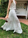 MQTIME  -  Lace Splicing Hollow Out Skirts Women Elegant Chic French White Loose Long Skirt Summer New Large Swing A-line Skirt Female