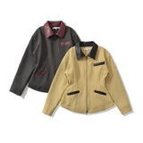 MQTIME  -  Summer new women's clothing retro temperament simple and fashionable slim fit faux leather patchwork lapel long sleeved jacket