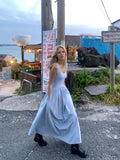  MQTIME  -  Square Collar Knitted Vest Dress Women's Waist and Thin Temperament Sleeveless Long Dress