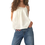 MQTIME  -  Women s Sleeveless Striped Print Spaghetti Strap Scoop Neck Loose Tank Top Casual Streetwear Fashion Summer Wear