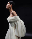 Mqtime Hauture Couture Ivory Prom Party Dresses Vestidos de fiesta elegantes para mujer Off Shoulder Puff Sleeve Silk Formal Dress