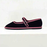 MQTIME  -  Flats Mary Jane Shoes Women Trend Velvet Casual Streetwear Ladies Shoes Canvas Buckle Strap Pointed Toe Loafers Elegant