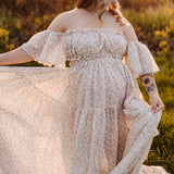 MQTIME  -  Maternity Photography Dress Elegant Floral chiffon Two-Piece Dress Photoshoot Photography Dress For Women Baby Showers