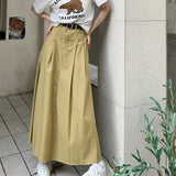Mqtime Y2K Vintage Pleated All-match Cargo Skirt Women Autumn and Winter New High Waist Solid Color Casual A-line Skirt with Belt