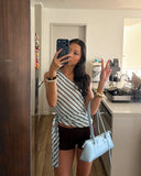 MQTIME  -  Chic Striped One Shoulder Top Women Sexy Sleeveless Tie Waist Slim Fit Asymmetric Blouse Casual Summer Lady New Party Tops