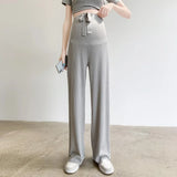 Mqtime Plus Size Maternity Pant Summer Maternity Ice Silk Pant Summer Maternity Wear Wide-leg Pant Thin Outer Wear Loose Pleated Pant
