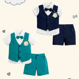 MQTIME  -  Gentleman Wedding Flower Boys Clothes 1 2 3 4 5 6Y Baby Summer Corsage Vest Formal Cotton Outfit Kids Solid Birthday Costume