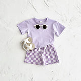 MQTIME  -  New Summer Baby Clothes Set Cute Infant Boys Solid Color T-shirt +Plaid Shorts Toddler Loose Outfit 2PCS