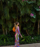 MQTIME  -  Colorful Stripe Maxi Dress Women Chic Off Shoulder Long Sleeve Tulle See Through Slim Dresses Summer Lady Vacation Robes