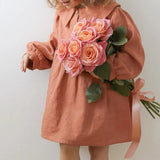  MQTIME  -  Autumn Girls Doll Collar Cotton Linen Dress New Chic Retro Loose Long-Sleeved Baby Girl Casual Party Dresses