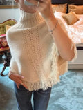 MQTIME  -  Women's Bohemian Tassel Turtleneck Pullover Sweater Hollow Out Crochet Loose Knit Poncho Cape Chic Casual Winter Fall Ladies Top
