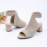 MQTIME  -  New Women's Sandals Fashion Hollow Knitted Breathable High Heels (Heel Height 5cm)