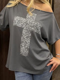 MQTIME  -  Casual Loose Rivet Skew Collar Short Sleeve Streetwear Print Women's T-shirts