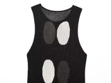  MQTIME  -  Autumn Women's Elegant Knitted Polka Dot Printed Midi Dress Round Neck Sleeveless Slim Fit Women's Casual Retro Long Vest Dress
