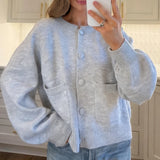 MQTIME  -  Women Autumn Knit Cardigans with Pockets Casual Button Up O Neck Long Sleeve Knitwear Vintage Loose Fit Sweater Coats Winter