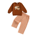MQTIME  -  Toddler 2-Piece Autumn Ensemble with Long Sleeve Football Pumpkin Cart Embroidery Sweatshirt and Pants - Baby Clothing Set