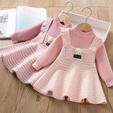 MQTIME  -  Girls' Sweater Dress 1-5 Y Spring Autumn Children's Clothes Sweet Cartoon Knit Fake 2Pcs Princess Dress for Girls
