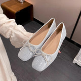 MQTIME  -  Fashion Bowknot Sequin Flats Shoes Woman Square Toe Shallow Comfy Shoes Office Soft Sole Loafers Ladies Ballerina Muje 2024