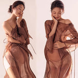 MQTIME  -  Women Photography Props Vintage Elegant Maternity Dresses Long Sleeves Pregnancy Dress Studio Shooting Photoshoot Clothing