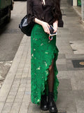  MQTIME  -  Summer Vacation Y2k Irregular Skirt Hem High Waist A-LINE Flower Print Long Shirt