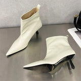 MQTIME  -  Sexy Women Ankle Boot Fashion Pointed Tip High Heeled Boots for Woman Luxury French Style Casual Shoe Designer Shoes Botas Mujer