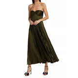 MQTIME  -  Elegant Summer Pleated Long Dress Women Backless Sleeveless Beach Vacation Dresses Female 2025 Fashion Lady A-line Robes