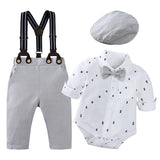 MQTIME  -  4Piece Sets Fall Newborn Boy Clothes Fashion Gentleman Cotton Long Sleeve Bodysuit+Pants+Straps+Hat Baby Luxury Clothing BC1566