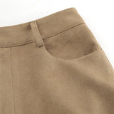 MQTIME  -  Fall Winter Vintage Suede Skirt New Women's Split Brown Long Skirts High Street Office Lady Elegant High Waist Slim Dress