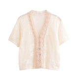 MQTIME  -  New Knit Tops Femme Romantic V Neck Button Down Short Sleeve Chic Top Single Breasted Beach T Shirts Sexy Crop Tops