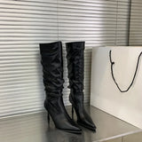  MQTIME  -  Long boots autumn and winter pointed pile boots thin heel black long tube boots women's high tube boots knight boots