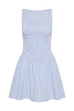 MQTIME  -  Women's Gingham Sleeveless Mini Dress Blue Bodycon Smocked Bodice Flared Skirt Casual Preppy Summer Street Style Vestido