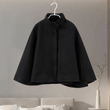 MQTIME  -  Elegant Cloak Women Loose High Neck A Line Hidden Button Coats Female Spring New Fashion Solid Soft Chic Cloaks Lady