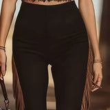 MQTIME  -  Western Vintage Patchwork Tassel Pants Woman 2026 Spring Elegant High Waist Slim Bodycon Trousers Summer Skinny Streetwear Pants