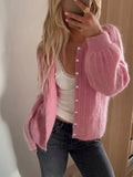  MQTIME  -  New Solid Pearl Buttons Wool Knit Pink Soft Sweater Cardigan Autumn Women's Sweater Casual Knitwear Jacket Elegant Party Tops