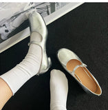 MQTIME  -  Gold Silver Ballet Flats for Women Round Toe Soft Sole Single Strap Flat Shoes Comfortable Lightweight Design