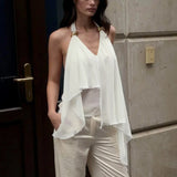 MQTIME  -  Sexy Backless Women's Tank Top Necklace V Neck Ruffle Loose Fashion Streetwear Casual Party Y2k Top Women's Vest New