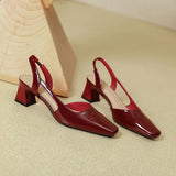 MQTIME  -  New Square Head Red Coarse Heel French Strap Top Sandals for Women in Summer